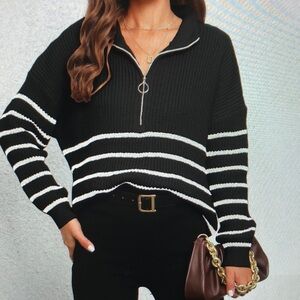 Black and White Striped Women's Sweater